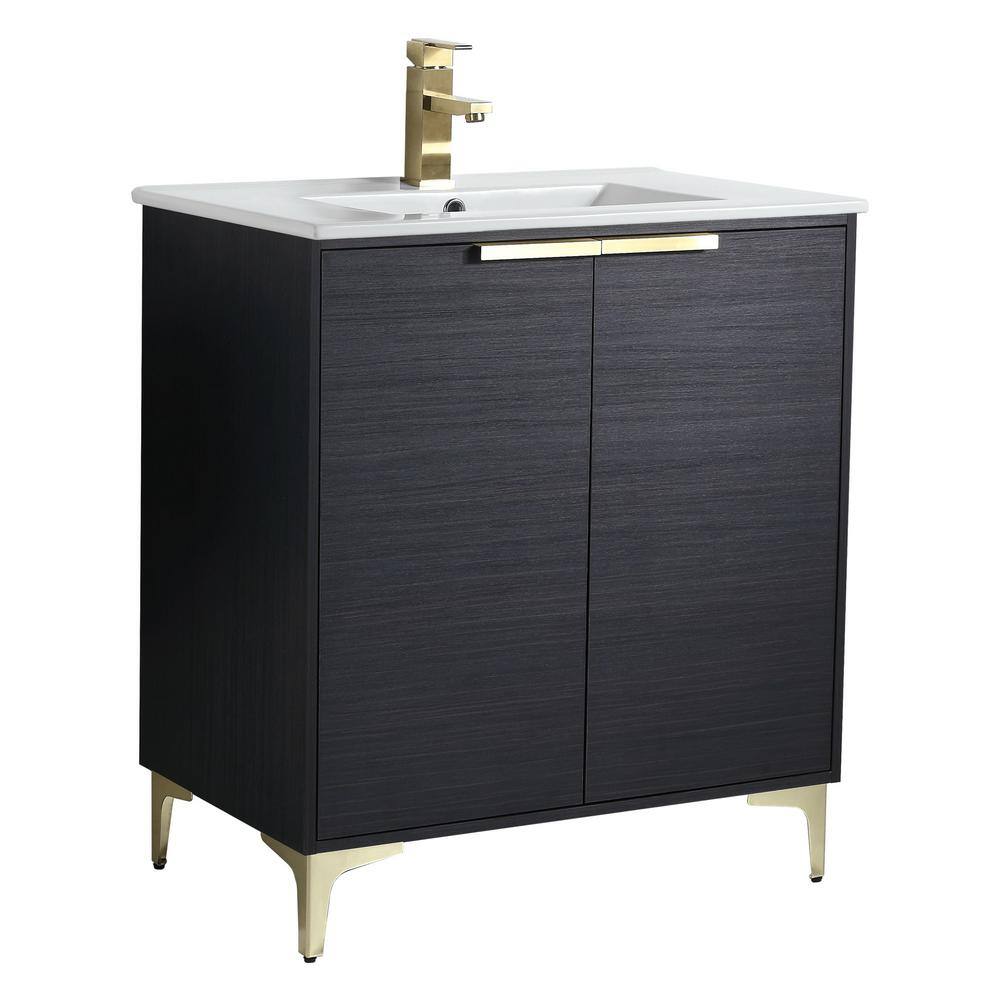 FINE FIXTURES 30 in. W x 18.5 in. D x 35.25 in. H Single sink Bath Vanity in Chestnut with Satin Brass  and White Ceramic Sink top WI30CH-SB