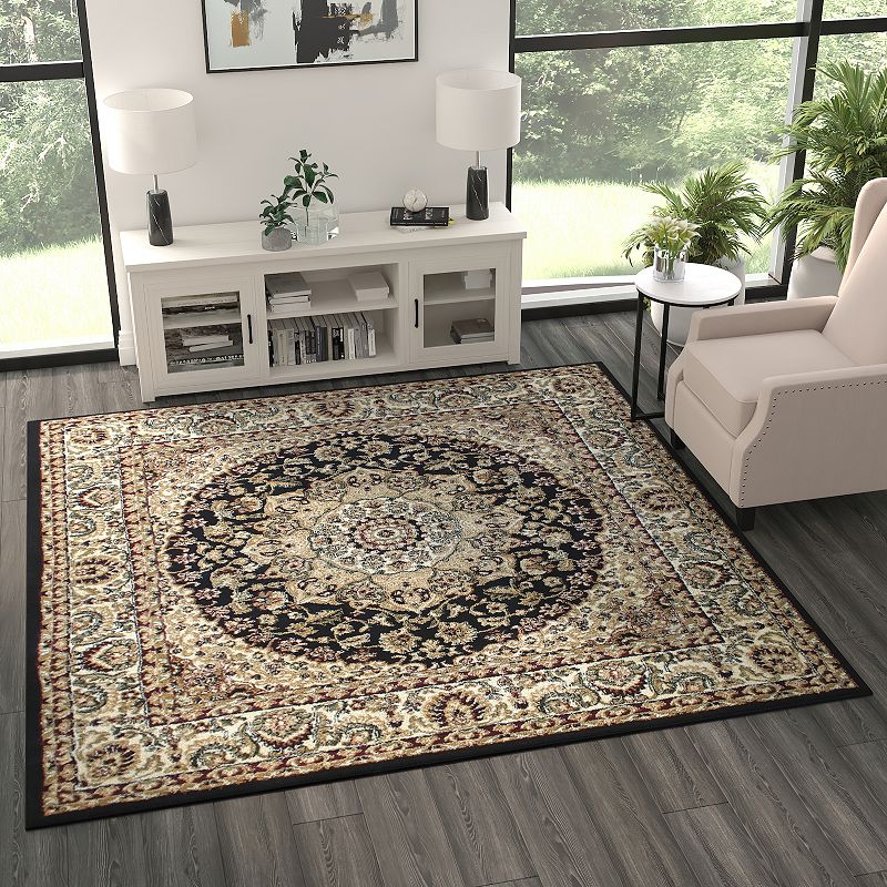 Masada Rugs Masada Rugs Bellagio Collection 7'x7' Traditional Square Area Rug in Black - Design B401