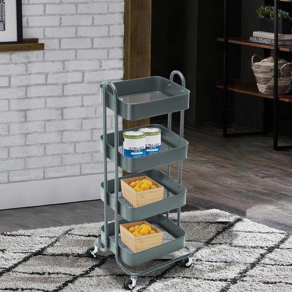 Huluwat 4-Tier Metal 4-Wheeled Shelves Storage Utility Cart in Gray RY-TC-USBO4513