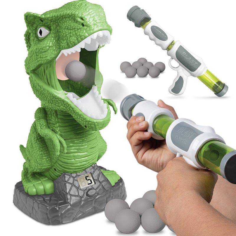 Discovery Kids Hungry T-Rex Feeding Game， Carnival Style Shooting Competition For Kids， Includes 8 Indoor Safe Foam Balls With Air Launcher