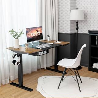 Costway 55 in. Rectangular Black Wood Electric Standing Desk Height Adjustable Sit Stand Desk with USB Port Brown JV10222US-CF