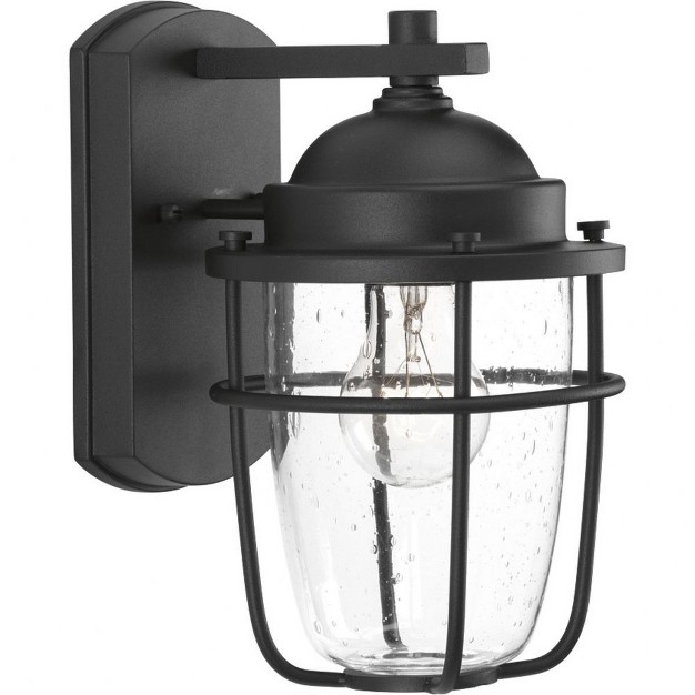 Progress Lighting Holcombe 1 light Black Small Wall Lantern With Clear Seeded Glass And Brushed Nickel Interior