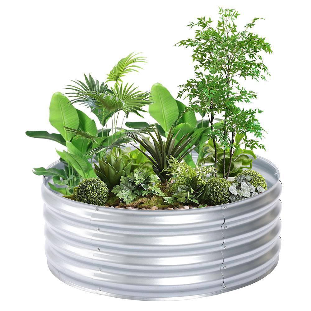 LuxenHome 36 in. Round Galvanized Steel Raised Garden Bed WHPL1665