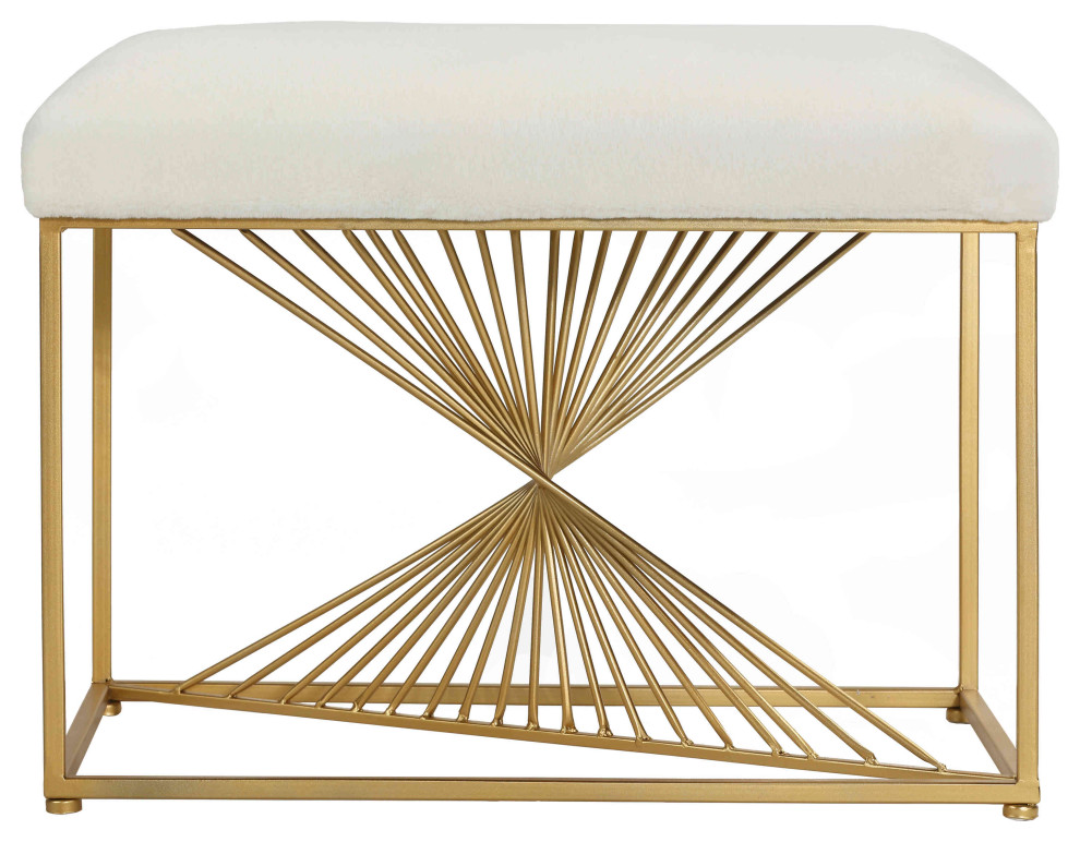 Cortesi Home Hedda Ottoman  White and Gold   Contemporary   Footstools And Ottomans   by CozyStreet  Houzz