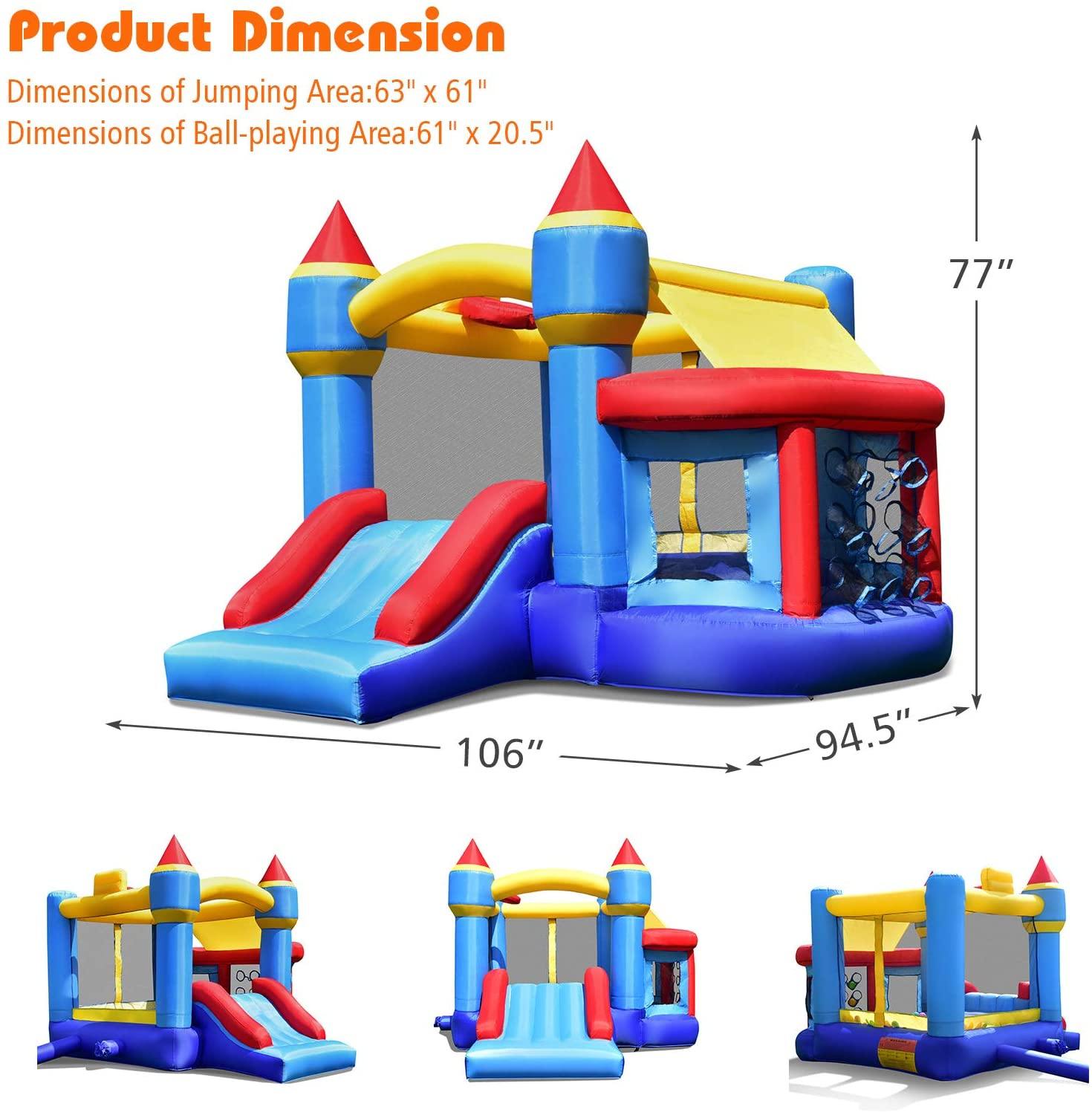 Inflatable Bounce House, Kids Jumping Slide Bouncer w/Basketball Rim