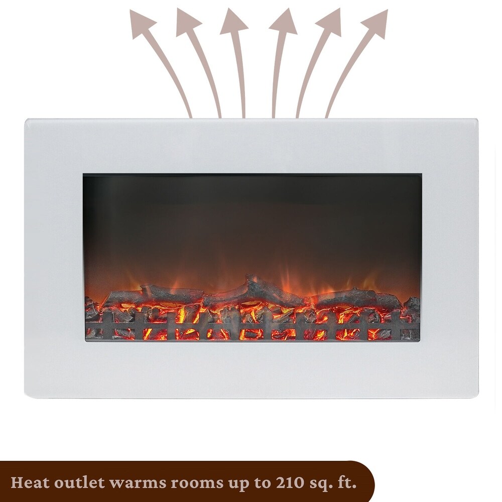 Cambridge CAM30WMEF 2WHT Callisto 30 In. Wall Mount Electric Fireplace with White Flat Panel and Realistic Log Display