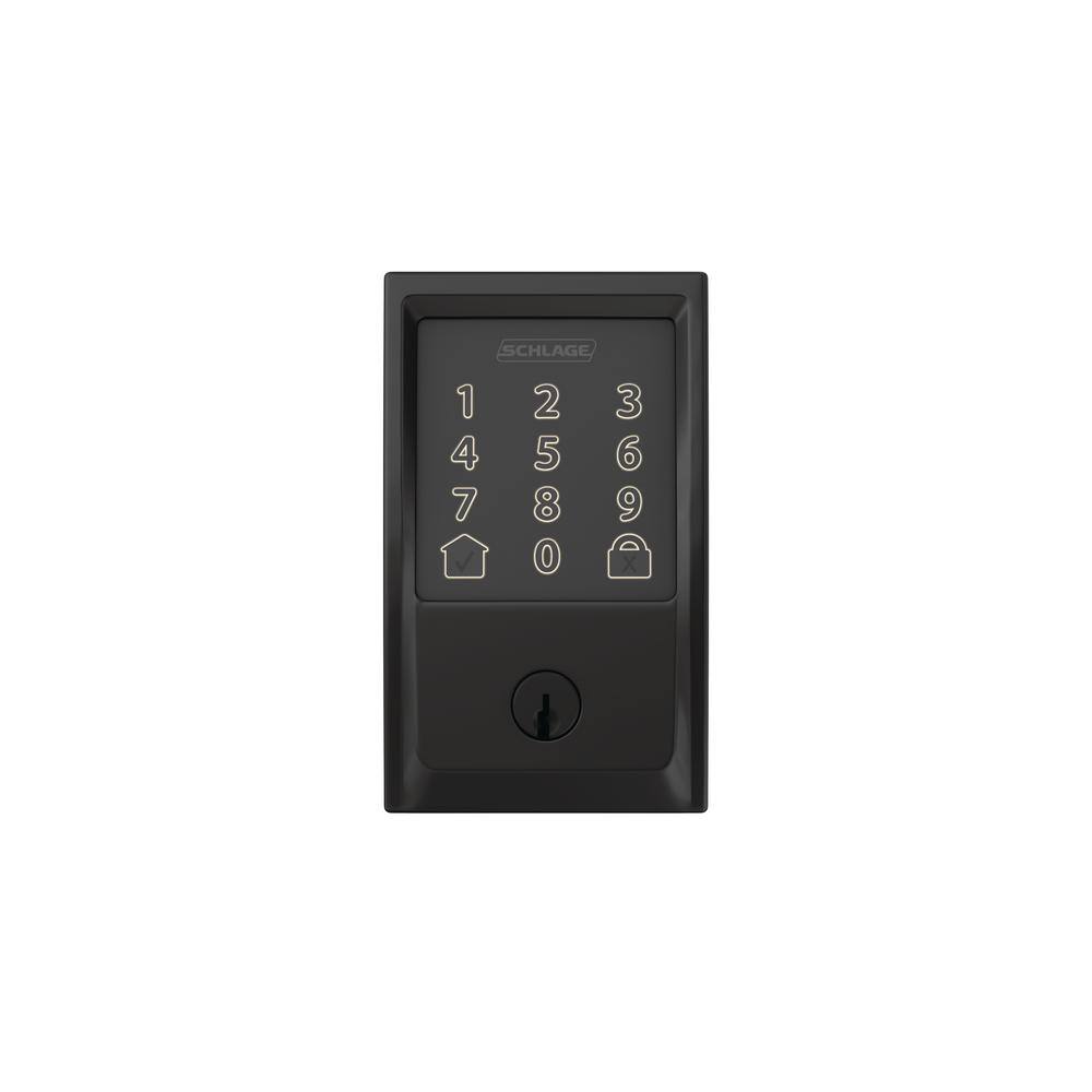 Schlage Century Matte Black Electronic Encode Smart WiFi Deadbolt with Alarm BE489WB CEN 622