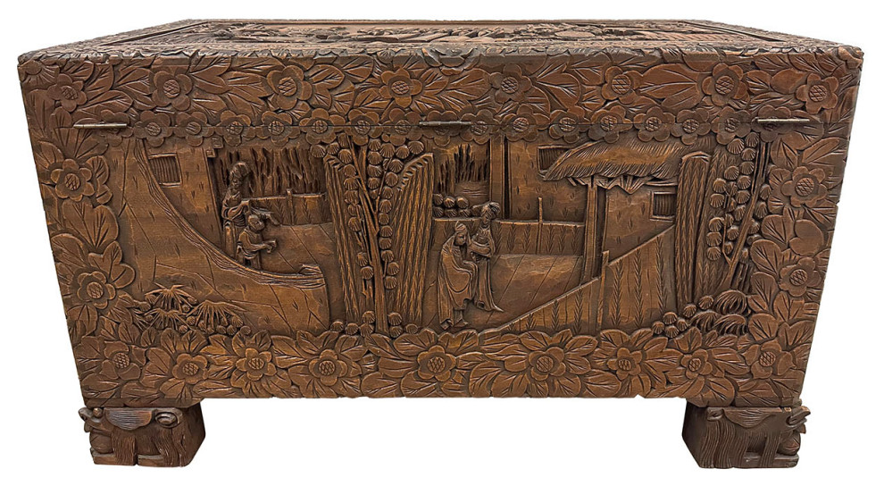 Consigned Early 20th Century Chinese Carved Camphor Wood Hope Chest   Asian   Accent Chests And Cabinets   by Golden Treasures Antiques and Collectibles Inc  Houzz