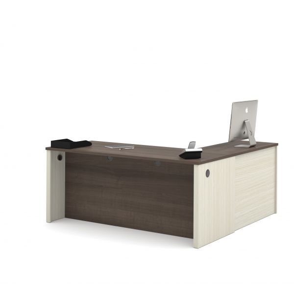 Bestar Prestige + L-shaped workstation including one pedestal in White Chocolate and Antigua