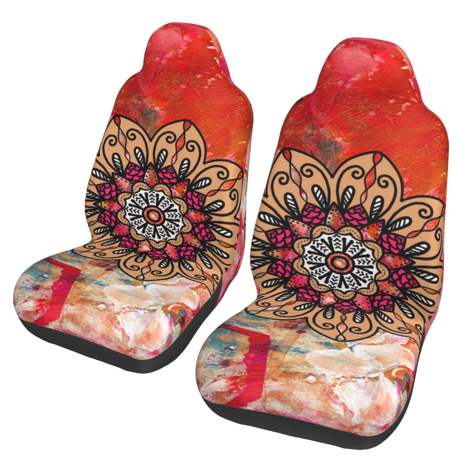 TEQUAN Front Seat Covers， Boho Mandala Ethnic Style Pattern 2 Piece Car Seat Cover Fit Most Car SUV Truck Van