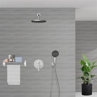 GIVING TREE 4-Spray Patterns 10 in. 2.0 GPM Wall Mount Round Dual Shower Heads Rainfall Shower Head in Brushed Nickel XLHDFFSH0044