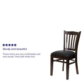 Flash Furniture Hercules Series Walnut Vertical Slat Back Wooden Restaurant Chair with Black Vinyl Seat XUDGW08VRTWABKV