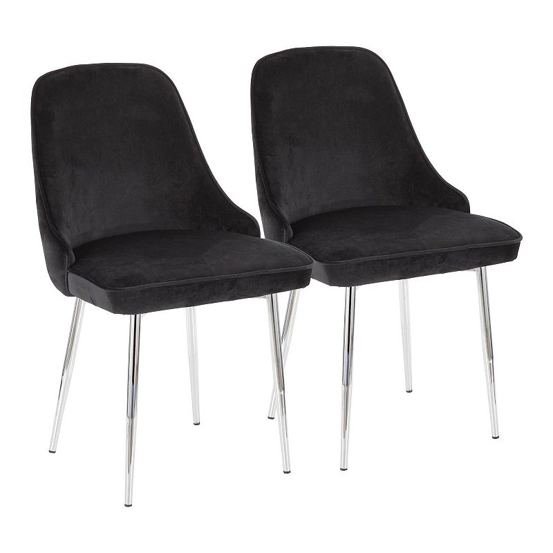 Set of 2 Chrome Frame and Black Velvet Fabric Dining Chair 33.75”