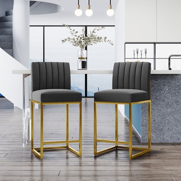 Counter Stools with Velvet Upholstered Seat and Backrest