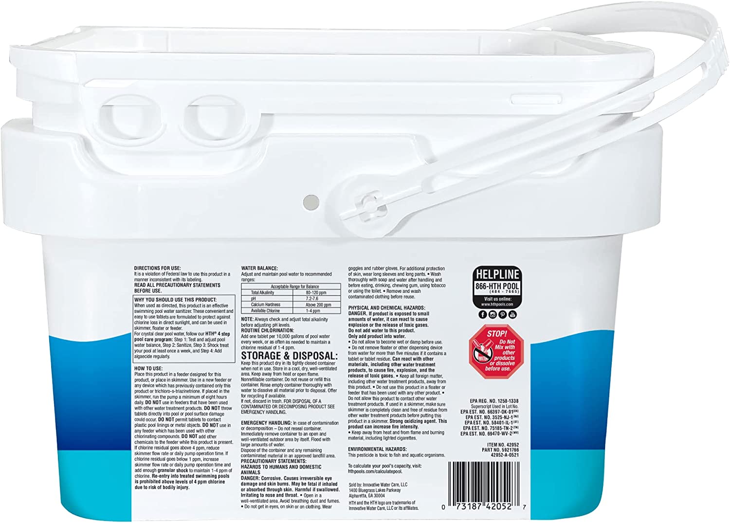 HTH Pool Care 3" Chlorine Tabs Advanced, Swimming Pool Chlorinating Sanitizer & Algaecide, Kills Algae and Bacteria, 5 lbs