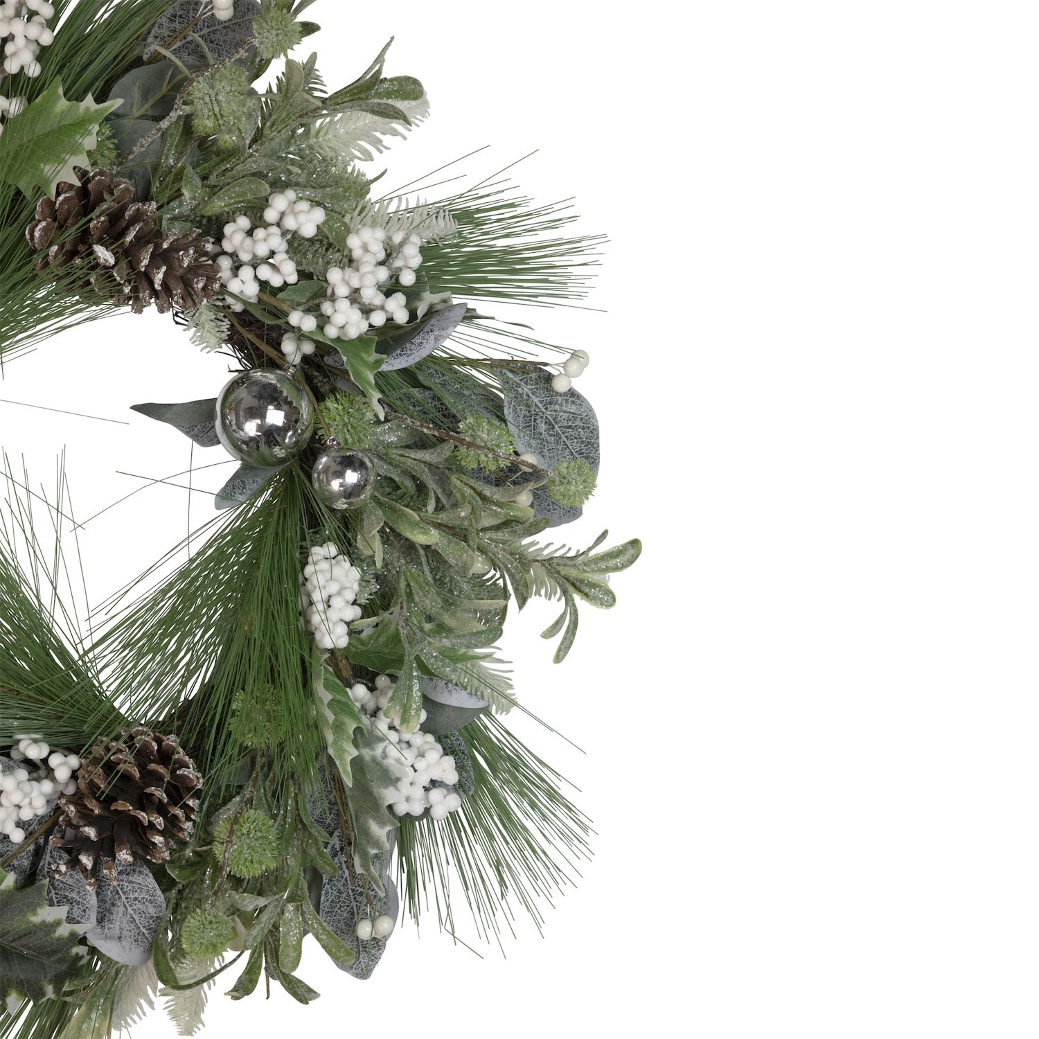 Artificial Christmas Wreath with Assorted Foliage and Berries  24-Inch  Unlit