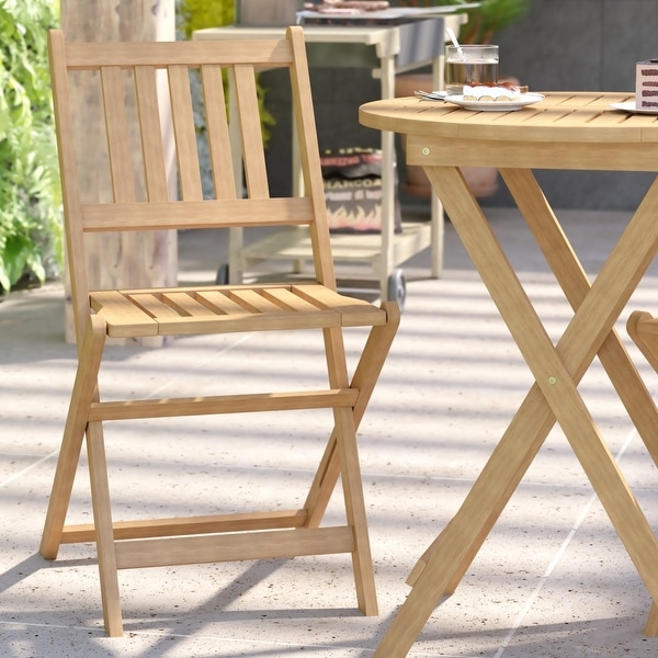 Indoor/Outdoor Acacia Wood Folding Table and 2 Chair Bistro Set