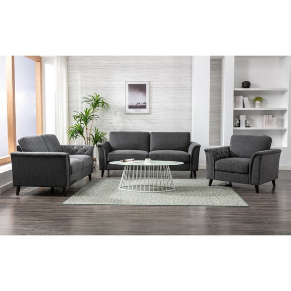 Stanton Dark Gray Linen Sofa Loveseat Chair Living...