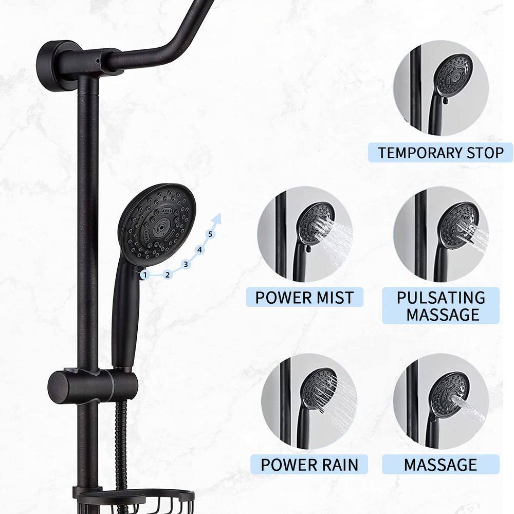 PROOX 5-Spray 8 in. Round Shower System Kit with Hand Shower and Adjustable Slide Bar Soap Dish in Oil Rubbed Bronze PRAE103ORB