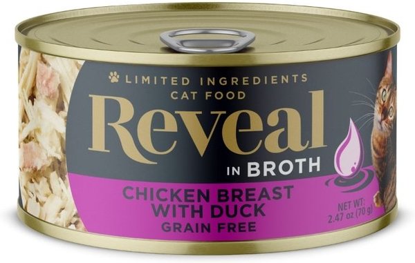 Reveal Natural Limited Ingredient Grain Free Chicken Breast and Duck in Broth Wet Cat Food， 2.47-oz， case of 24