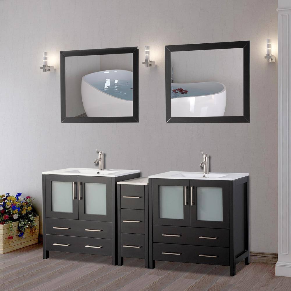 Vanity Art Brescia 72 in. W x 18 in. D x 36 in. H Bath Vanity in Espresso with Vanity Top in White with White Basin and Mirror VA3030-72E