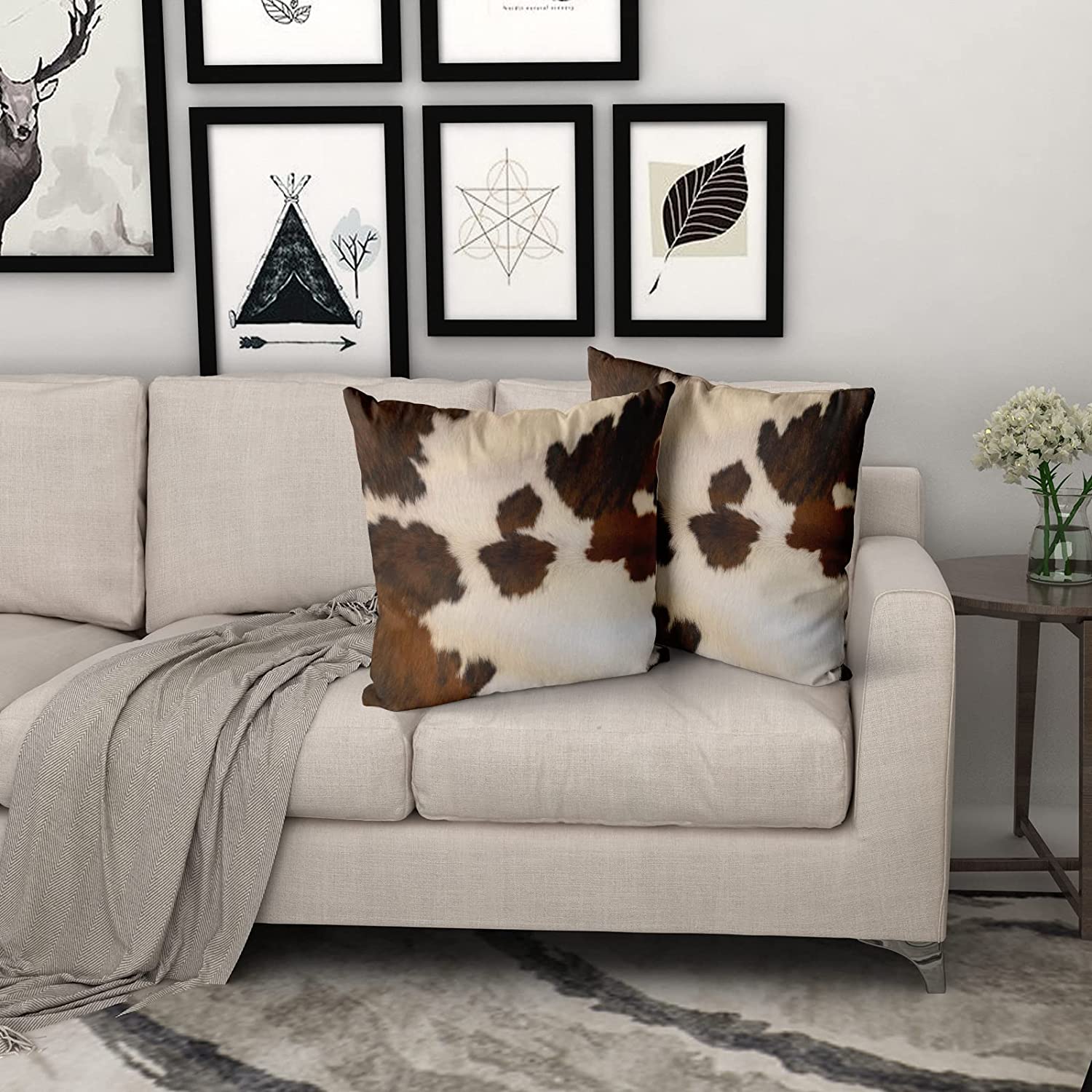 Set of 2 Decorative Cotton Pillows Covers Cow Skin Abstract Africa Animal Farm Fashion Home Sofa Cushion Cover Throw Pillowcase Gift for Couch Indoor Bed 18 x 18 Inch Square