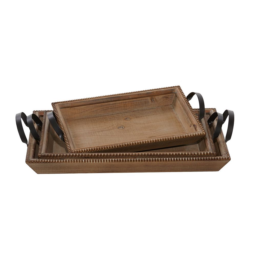 Stella and Eve Rectangular Wood Tray With Beaded Border 3-piece Set