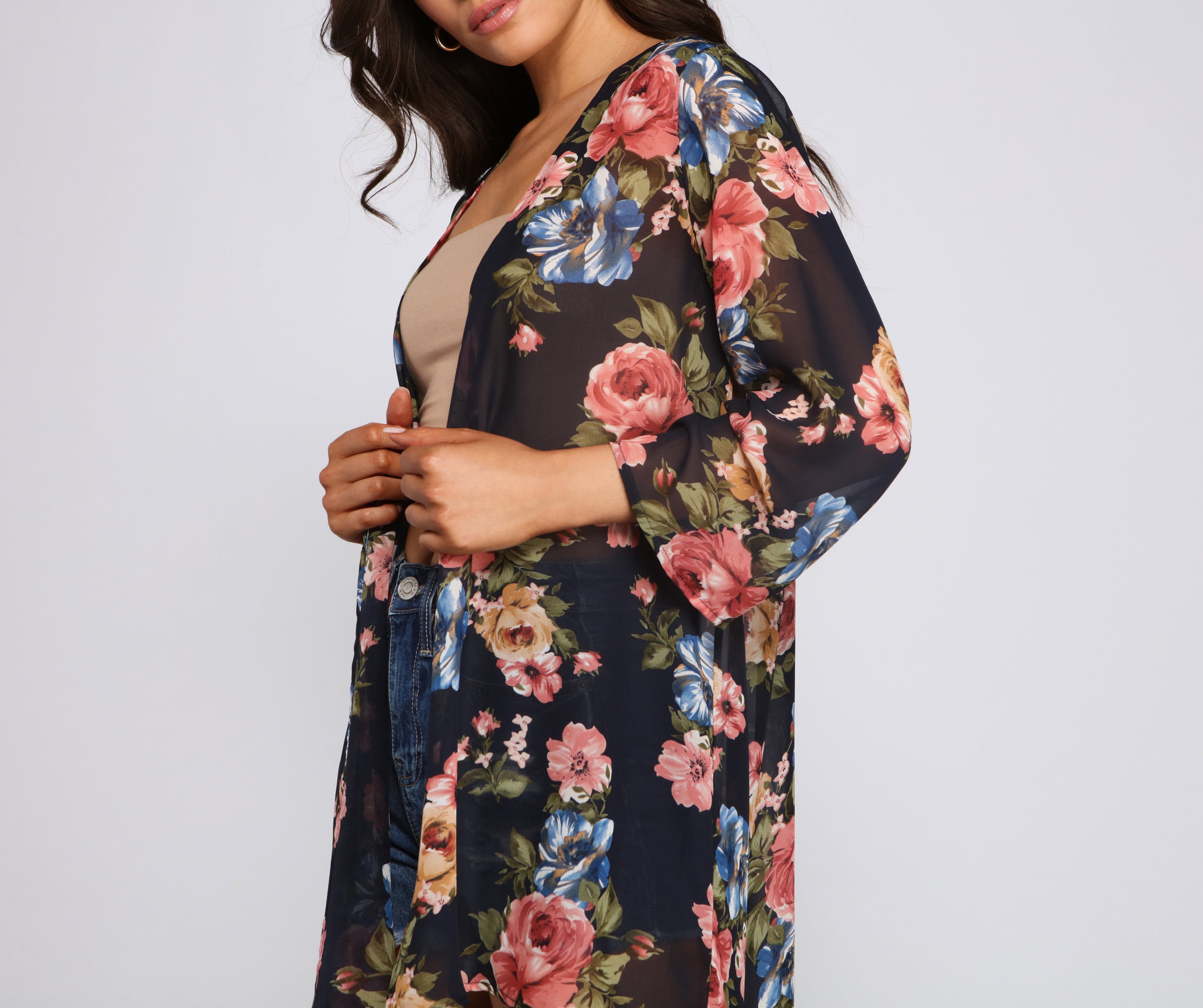 Effortless Style Floral Chiffon Kimono