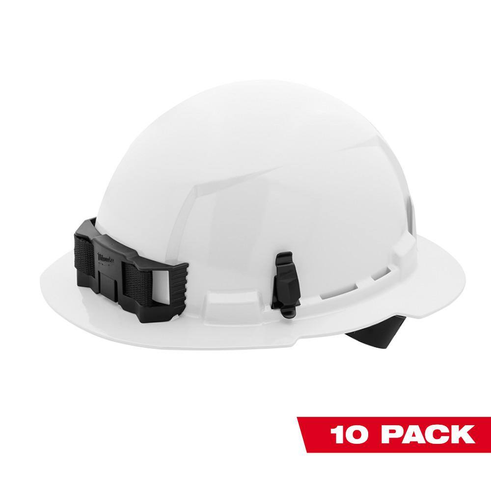 MW BOLT White Type 1 Class E Full Brim Non-Vented Hard Hat with 4 Point Ratcheting Suspension (10-Pack) 48-73-1101X10