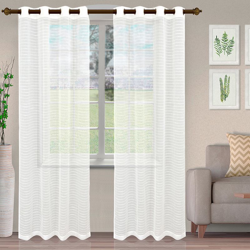 Superior Jackson Stripe Set of 2 Sheer Grommet Window Curtain Panels