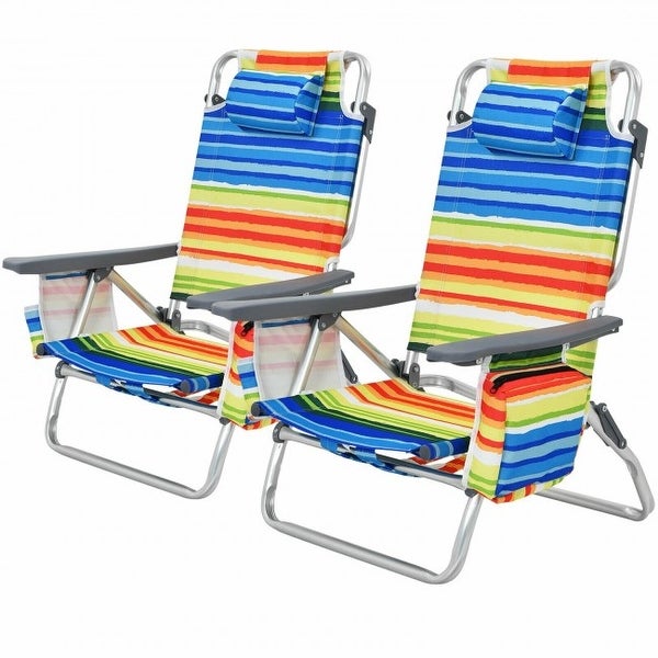 4-Pack 5-Position Outdoor Folding Backpack Beach Reclining Chair with Pillow - 23.5