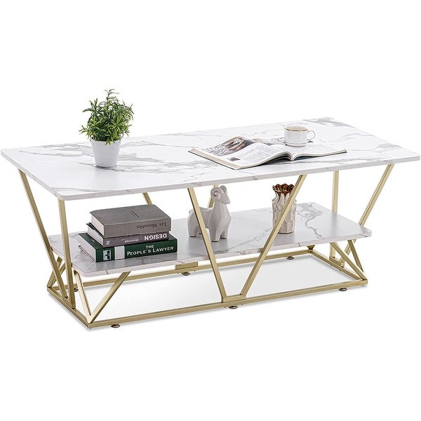 Ivinta Marble Gold Coffee Table， Modern Central TV Table - 23