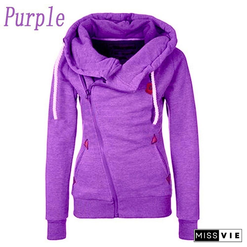 Winter Woman Fashion Sports Personality Side Zipper Hooded Sweatshirt Candy Colored Sweater Coat S-5XL