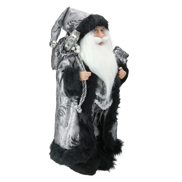 Silver And Black Standing Santa Claus Christmas Figure With Sac