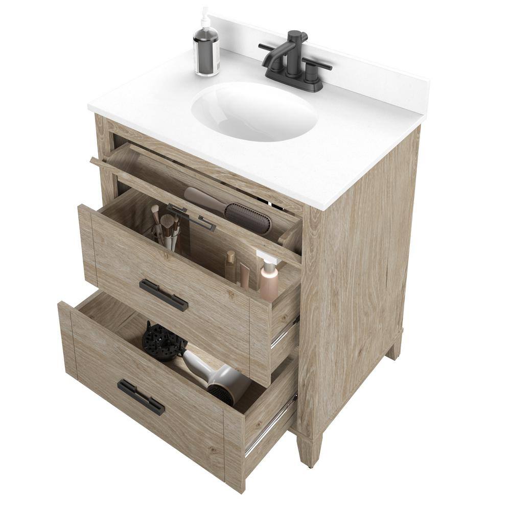 Glacier Bay Farmdale 30 in. W x 20 in. D x 37.9 in. H Bath Vanity in Natural Oak with Stone Top 30BV35083ZPO117