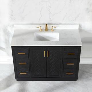 Altair Gazsi 48 in. W x 22 in. D x 34 in. H Bath Vanity in Black Oak with Grain White Composite Stone Top 543048-BO-GW-NM