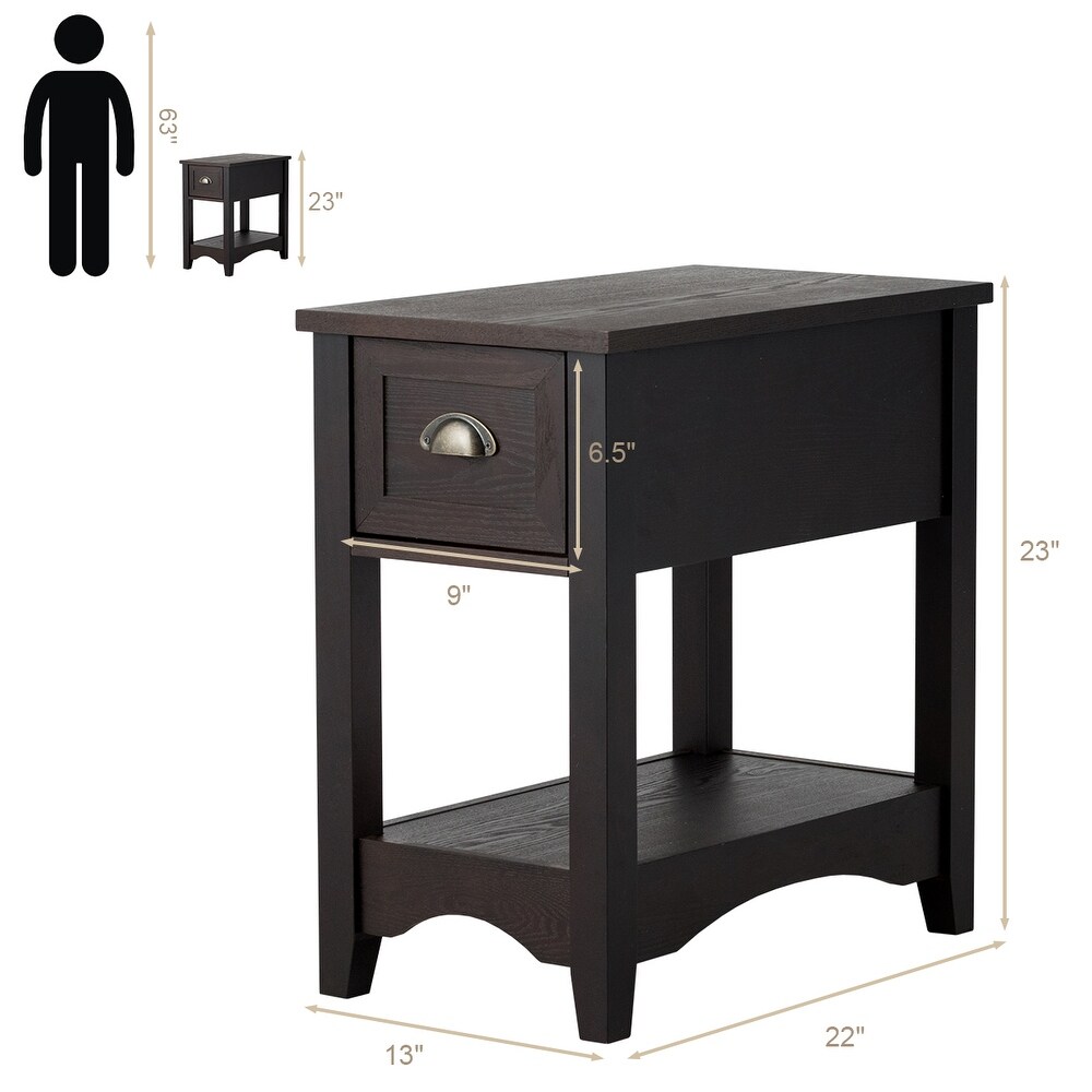 Gymax Set of 2 Contemporary Side End Table Compact Table w/ Drawer   13'' X 22'' X 23'' (L X W X H)