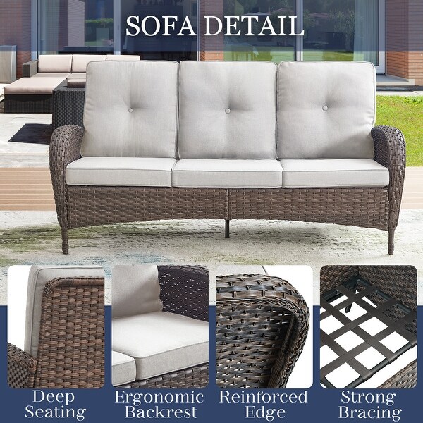 Patio Sofa with 2 Swivel Chair Coffee Table