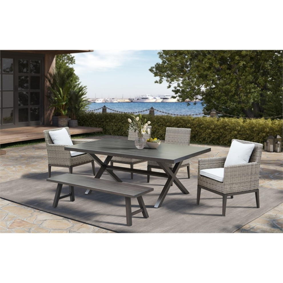 Marina Brown Aluminum Rectanglular Patio Table   Transitional   Outdoor Dining Tables   by Homesquare  Houzz