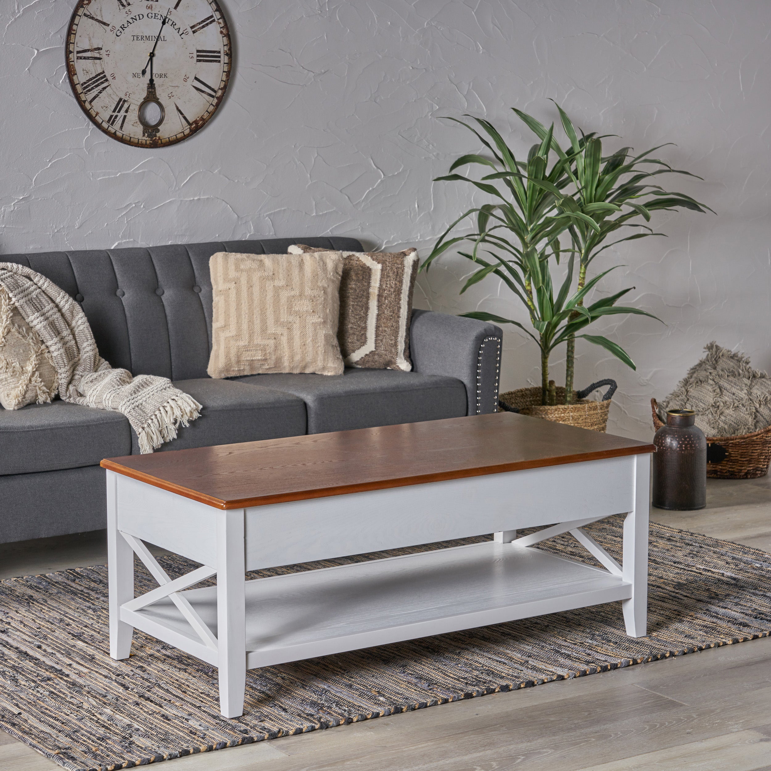 Laurel Luke Farmhouse Faux Wood Lift Top Coffee Table