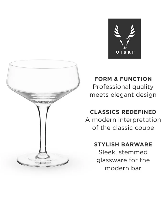 Viski Raye Angled Crystal Coupe Glasses Set of 2 7 Oz