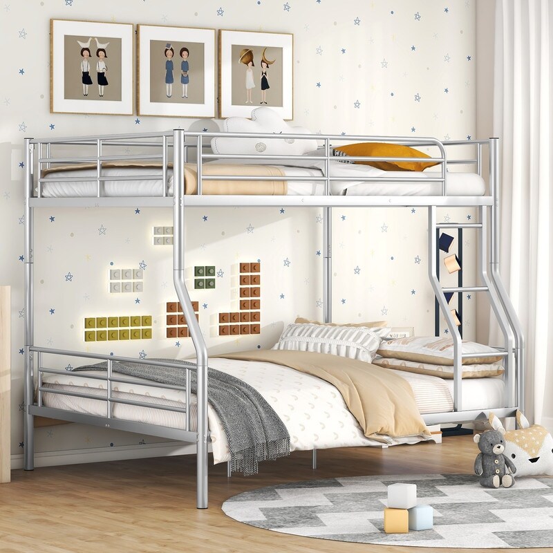 Full Over Queen Modern Metal Kids Bunk Bed For Bedroom  Sliver