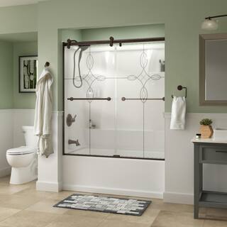 Delta Lyndall 60 x 58-34 in. Frameless Contemporary Sliding Bathtub Door in Bronze with Tranquility Glass SD2546715