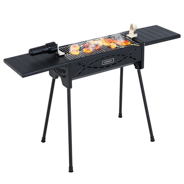 Costway Portable Charcoal Grill W Electric Roasting Fork Removable Legs amp Side Trays