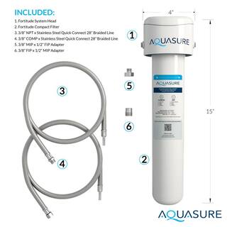 AQUASURE Fortitude Compact Under Sink Multi-Purpose Water Filtration with CarbonKDF Reduces Chlorine Lead Taste and Odor AS-FC50H-CK