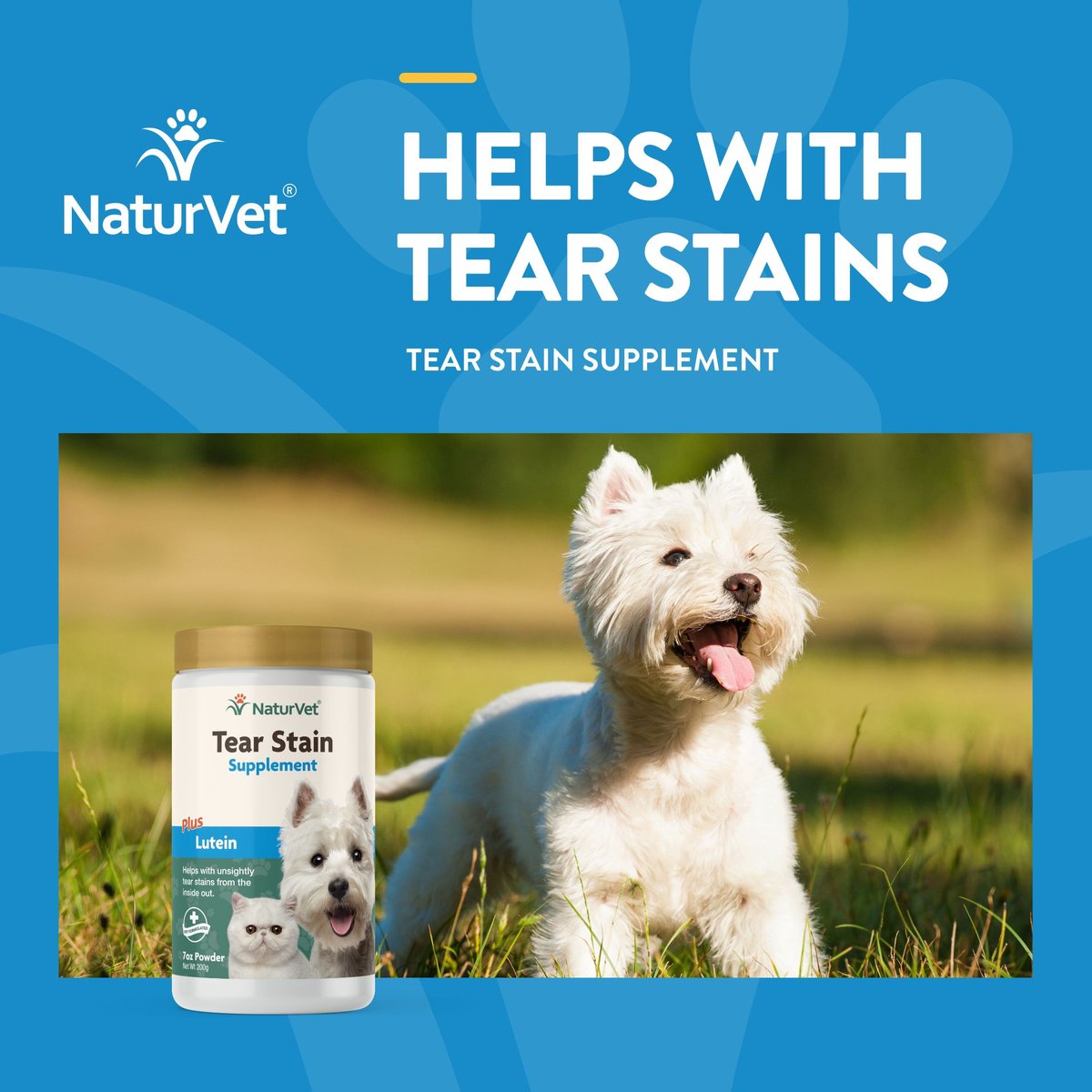 NaturVet Tear Stain Plus Lutein Powder Vision Supplement for Cats and Dogs