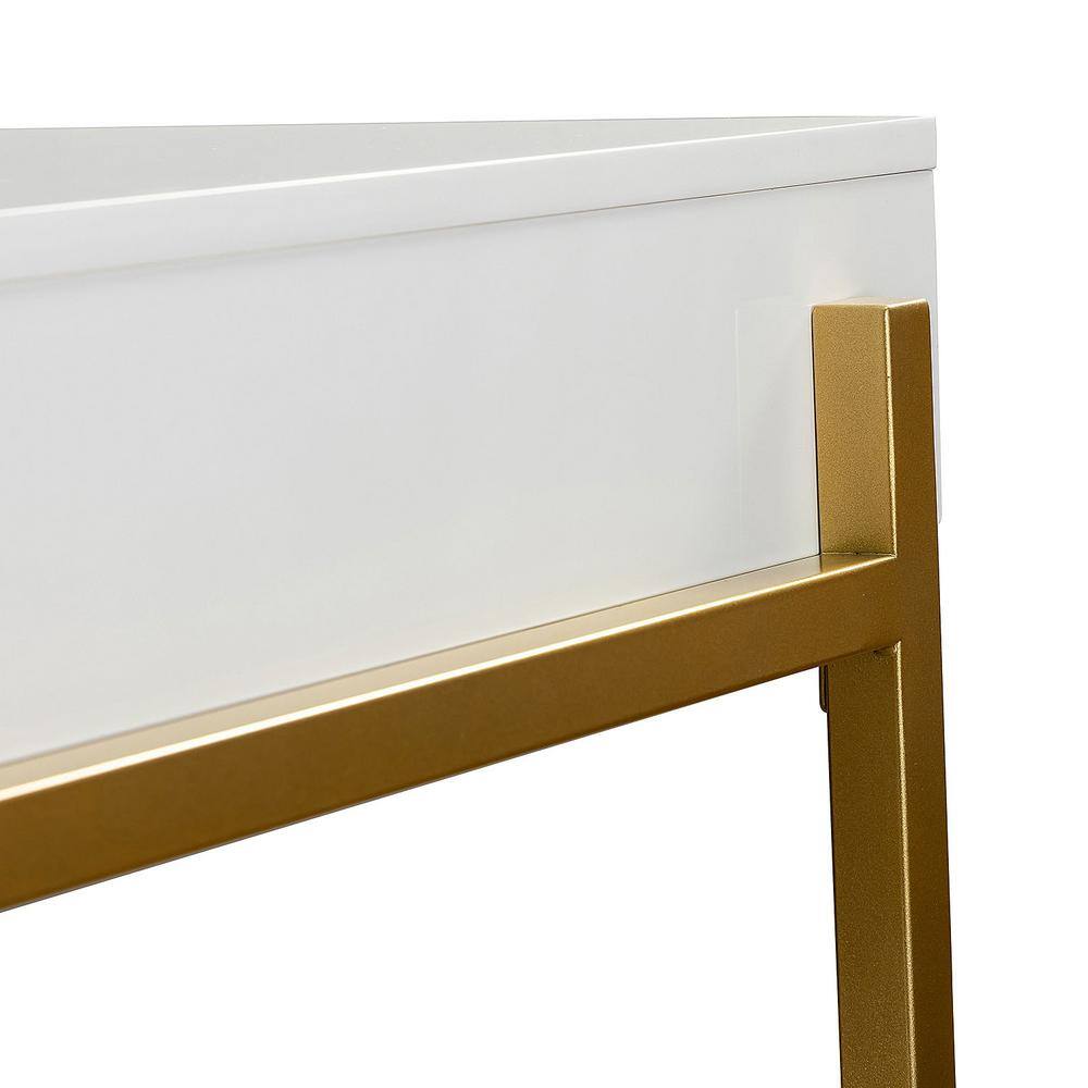 JAYDEN CREATION Zulma White Writing Desk with Golden Base DKHN0066-1