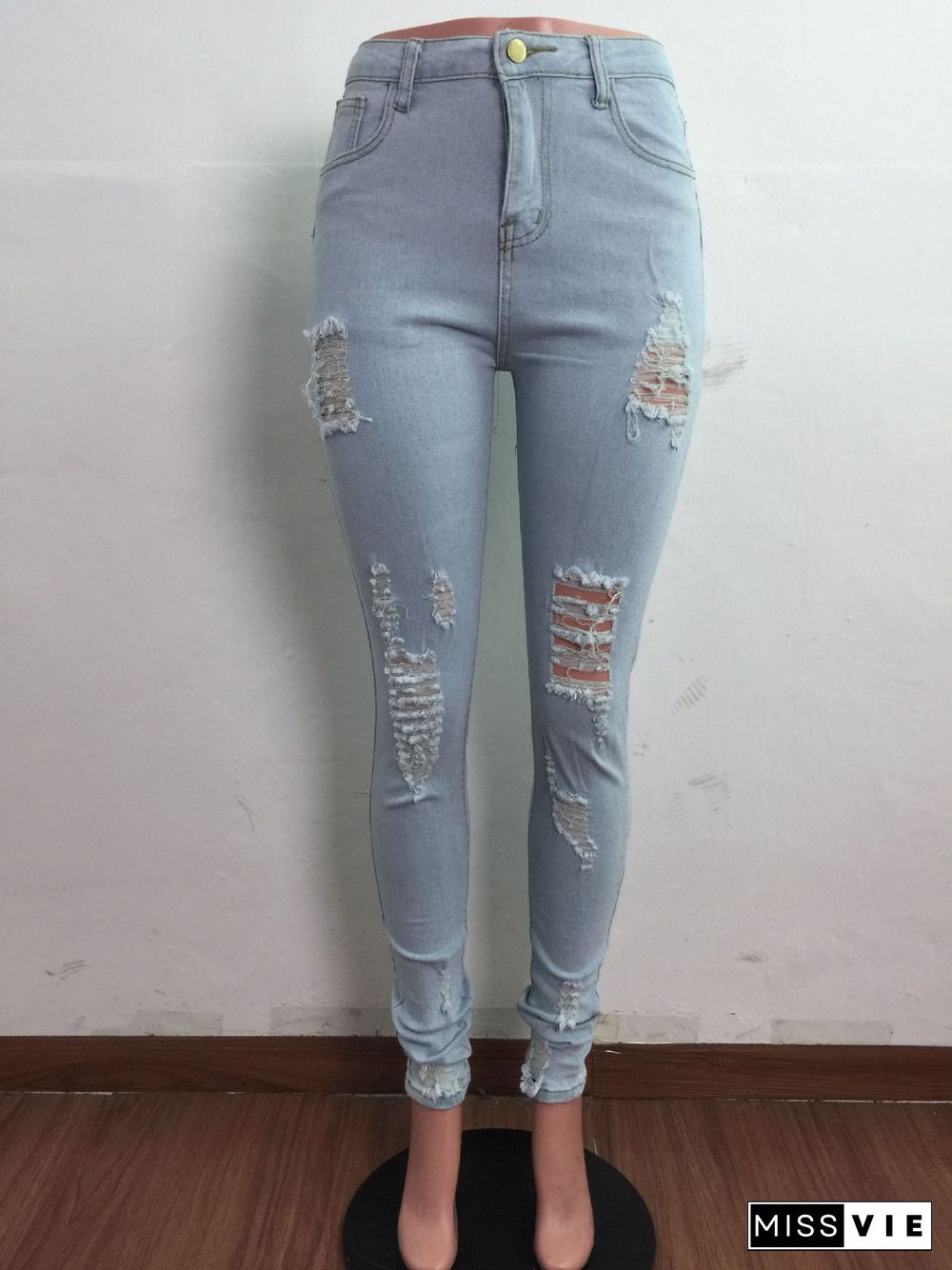 Summer New Women Mid Waist Stretch Skinny Ripped Wild Zipper Make Old Streetwear Jeans