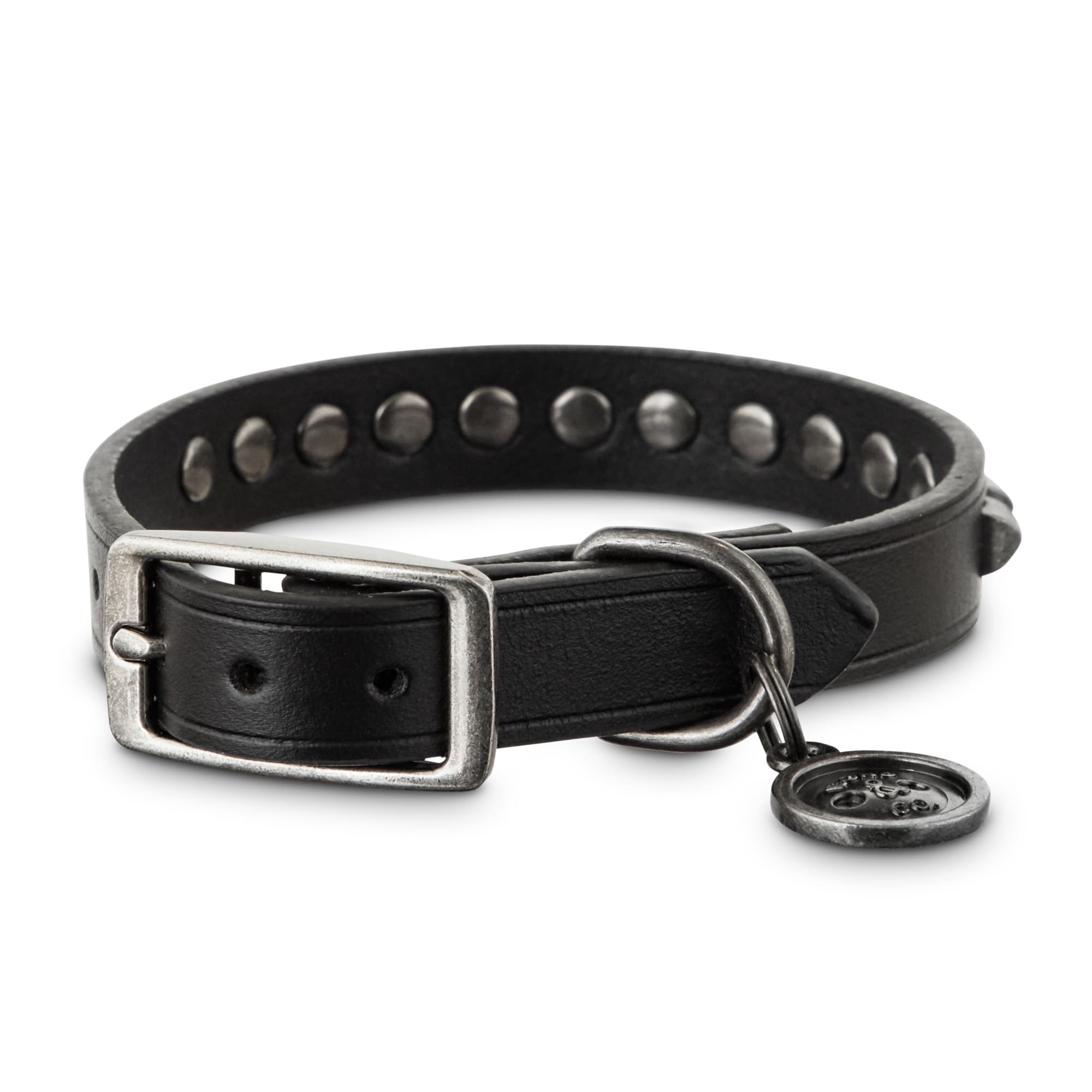 BOND  CO. Studded Black Leather Dog Collar， XX-Small