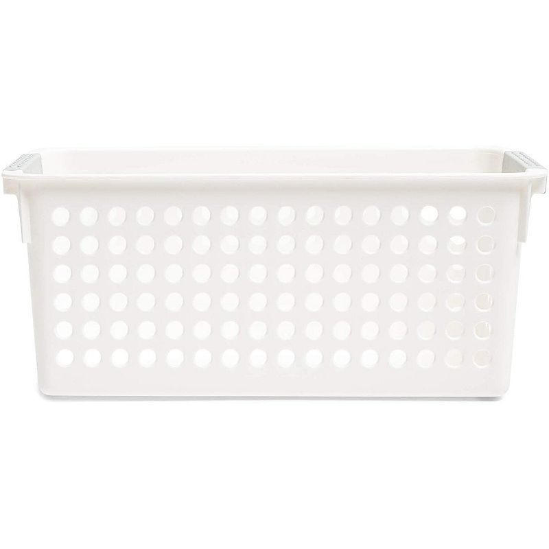 Farmlyn Creek Plastic Storage Baskets， White Nesting Bin Containers with Grey Handles (4 Pack)